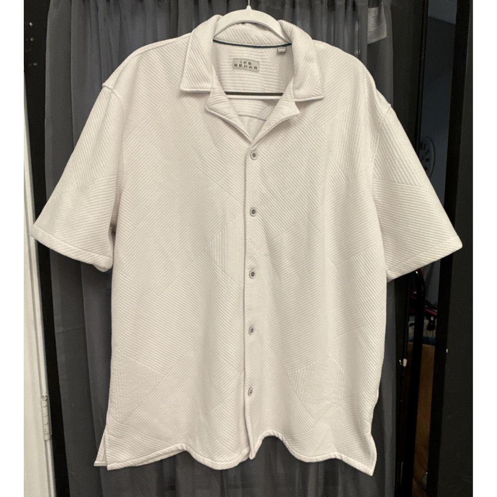 Ike Behar Quilted Cabana Shirt Mens XXL White Short Sleeve Camp Button Down 2XL